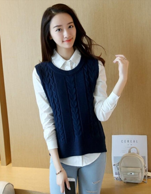 [해외] 조끼 여성 스웨터 민소매 칼라 조끼