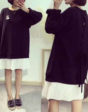 [해외] 2018년 봄 빅사이즈 여성 스트랩 쉬폰로 검은 T 셔츠 드레스