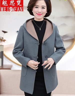 [해외] 빅사이즈 중년 여성 긴 소매 모직 재킷