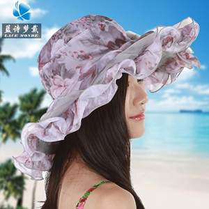 [해외]직구 여성 자외선차단 접이식 꽃 페도라 모자