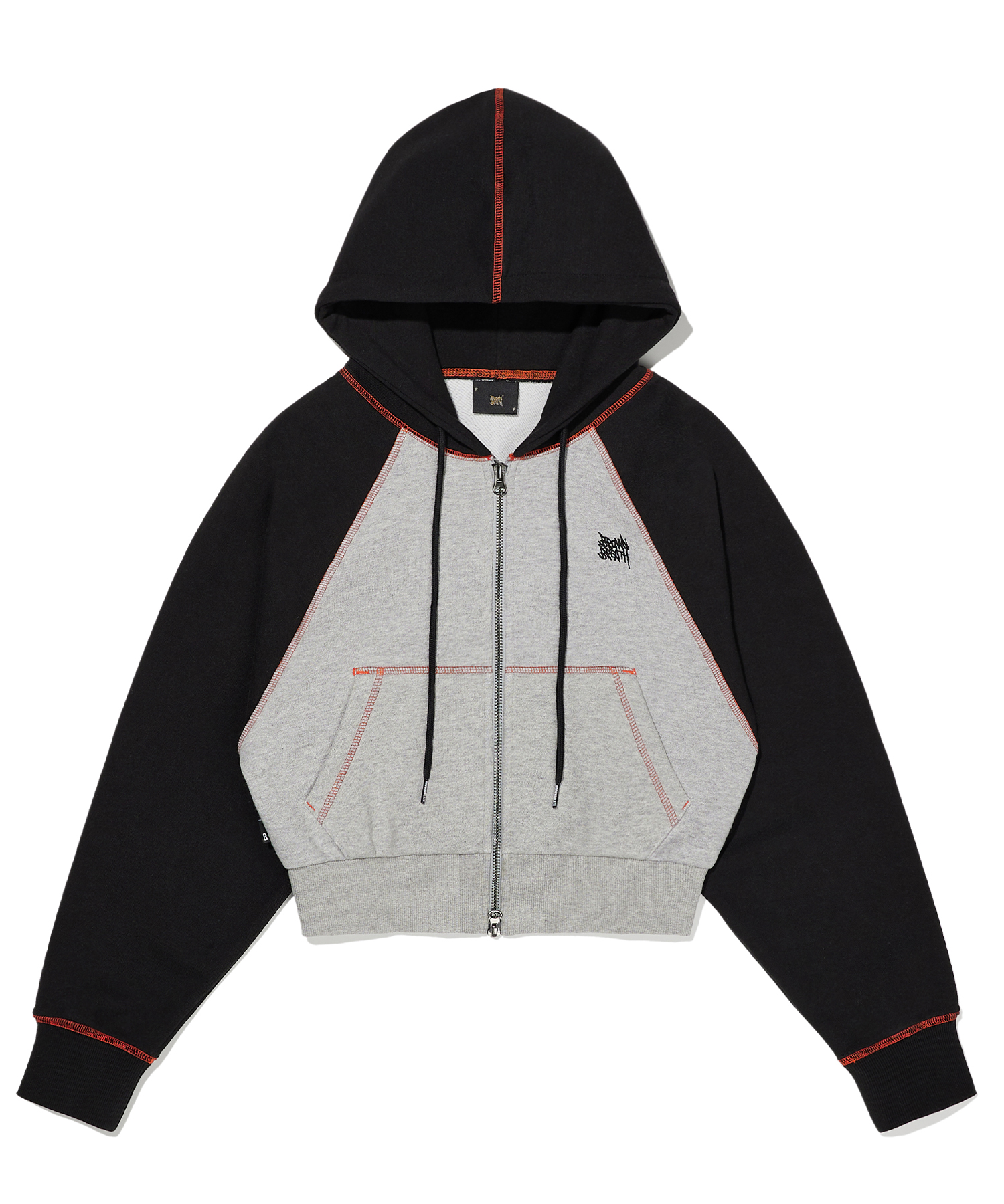 W RAGLAN STITCH HOOD ZIP UP - MELANGE GREY brownbreath