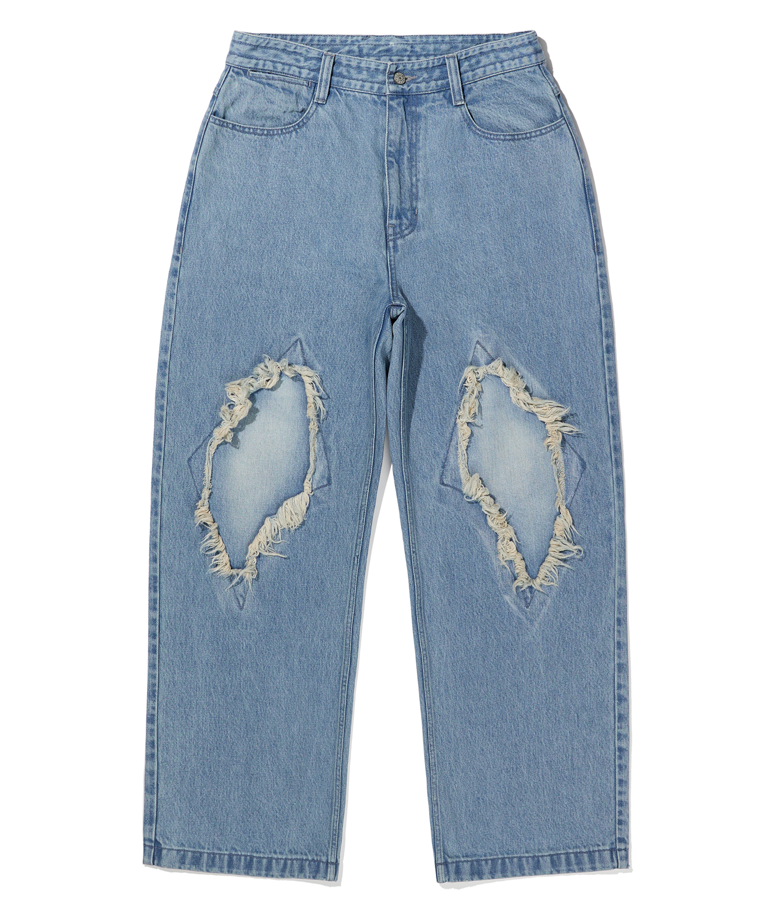 PATCHED STRAIGHT PANTS - LIGHT BLUE brownbreath