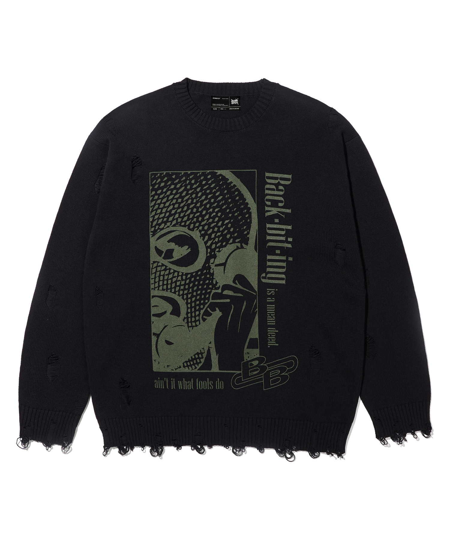 BB DAMAGED KNIT SWEATER - BLACK brownbreath