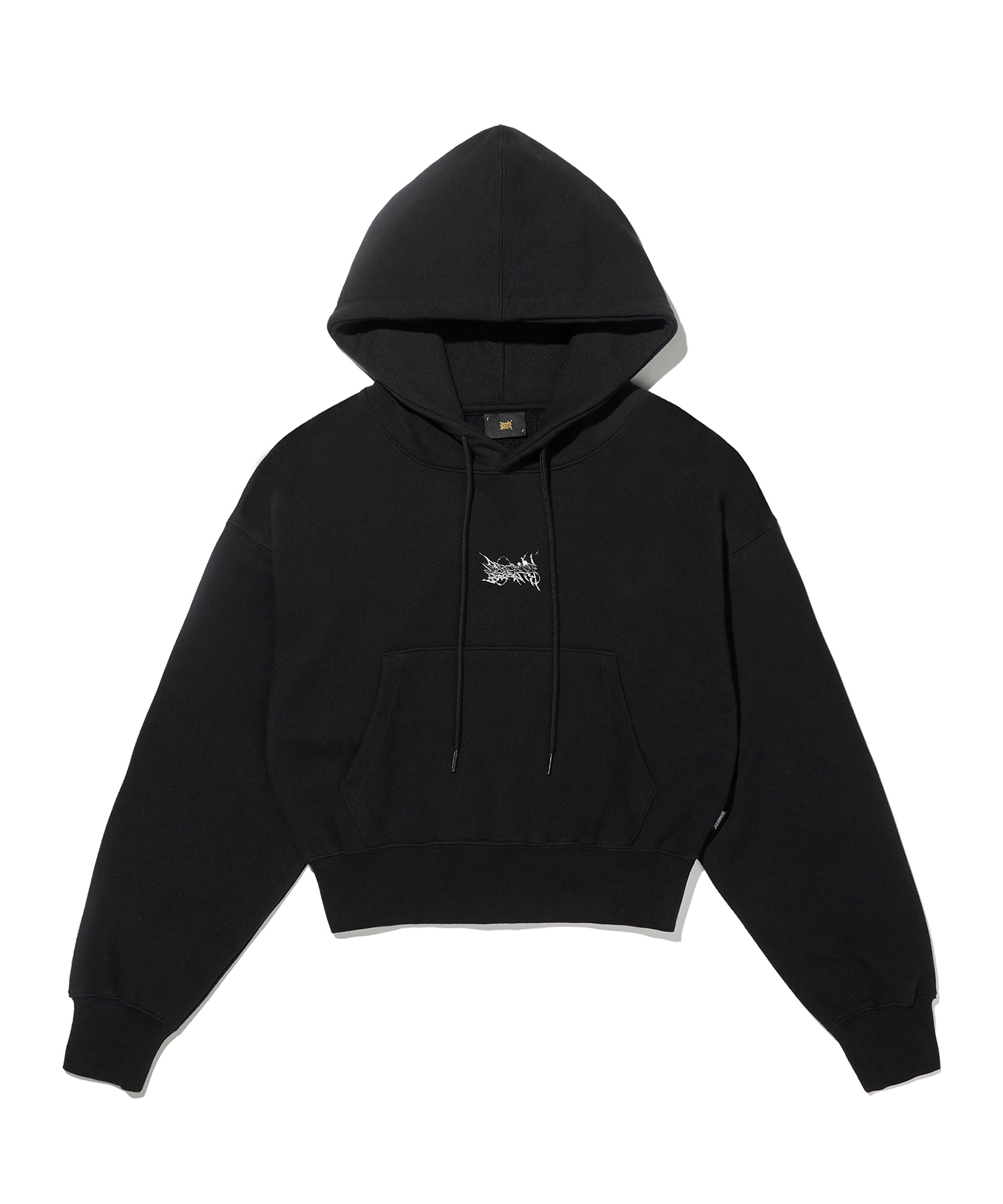 W CHROME TAG CROP HOODIE - BLACK brownbreath