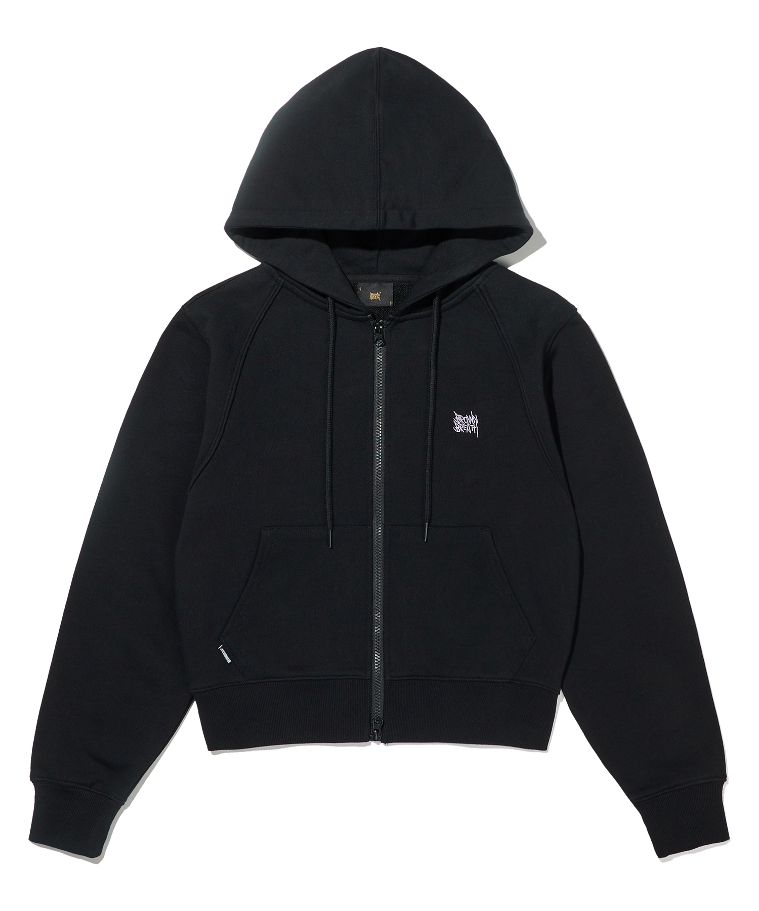 W TAG CROP HOOD ZIP-UP - BLACK brownbreath