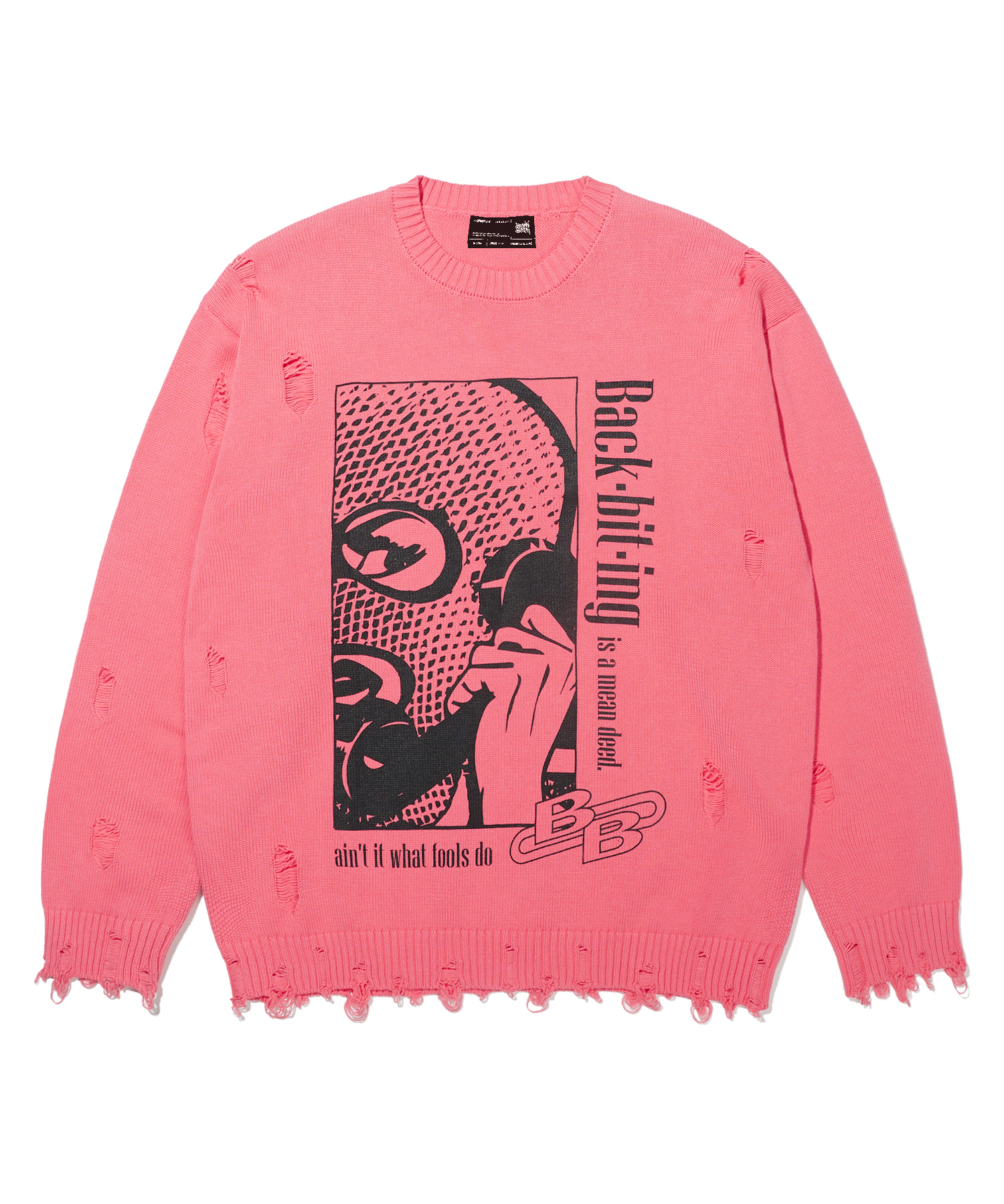 BB DAMAGED KNIT SWEATER - INDY PINK brownbreath