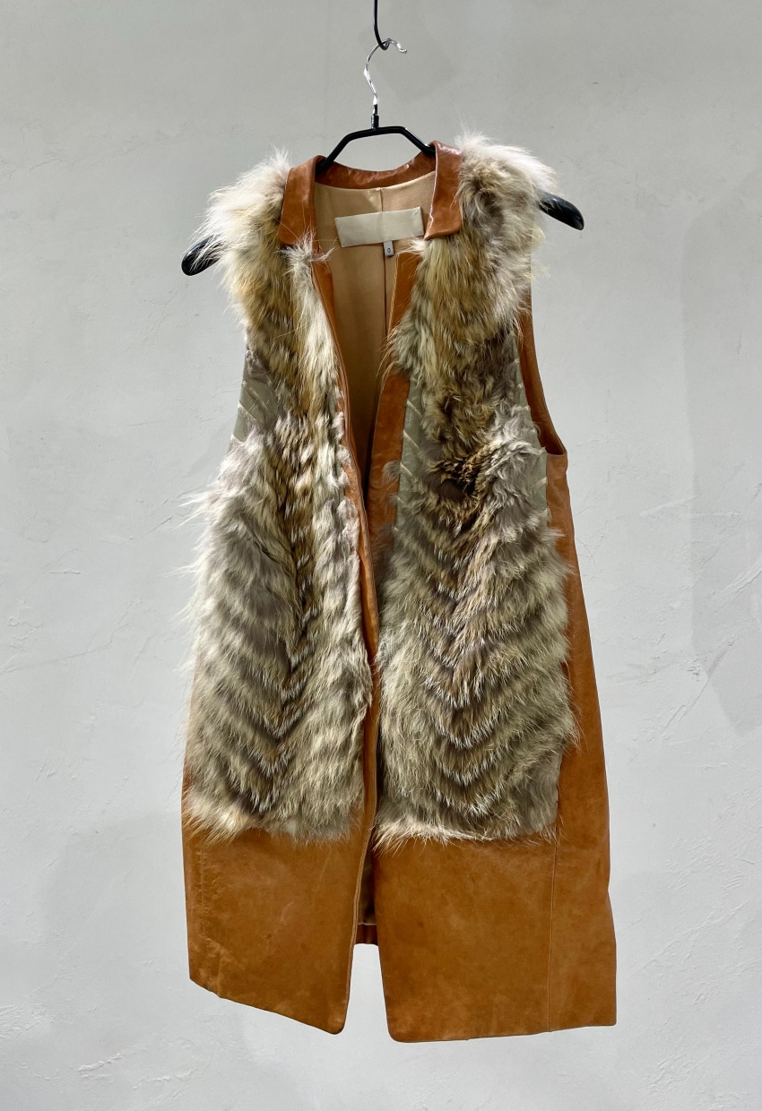 Obzee Kang jing young Fox Fur Trimming Long Leather Vest