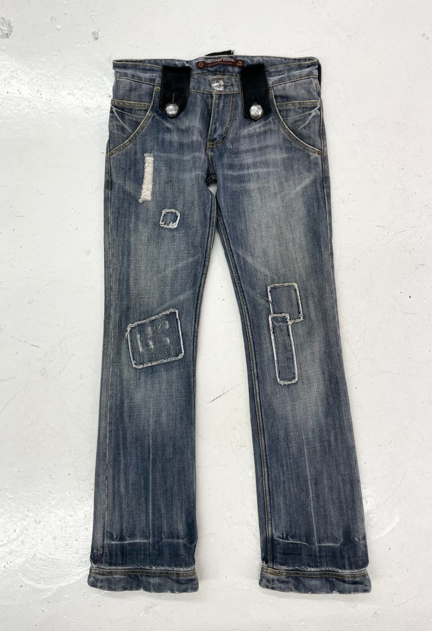 Heritage Stone Calf Hair Trimming Jeans