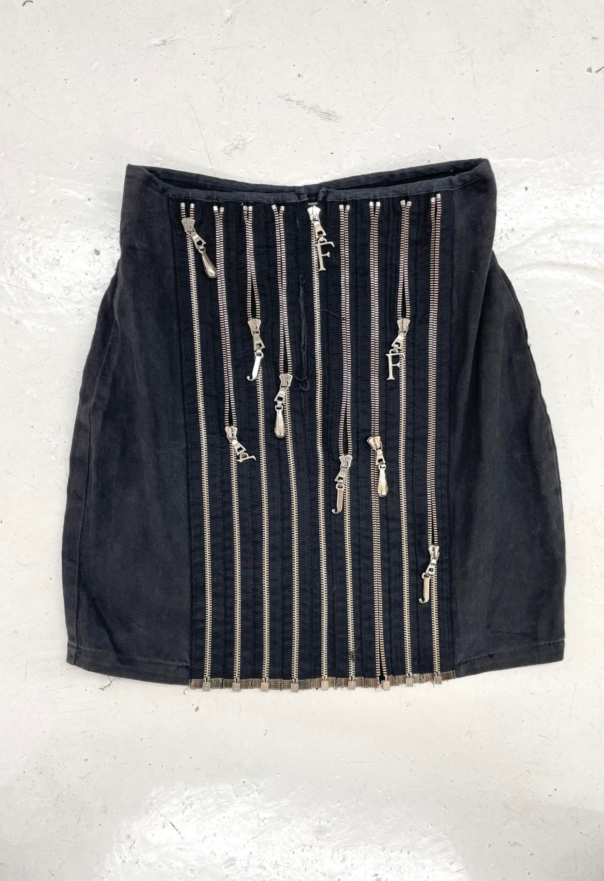 1990&#039;s FERRE JEANS Multi ZIP Denim Skirt