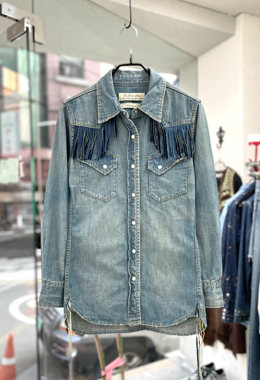 REMI RELIEF Leather Fringe Denim Western Shirts