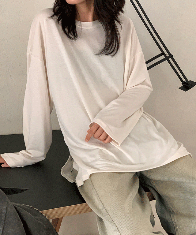 트리에 레이어드 오버핏 기모 긴팔 티셔츠 - 3 color