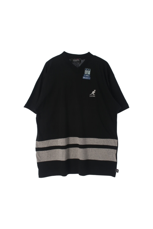 캉골 (Man - M) [미사용품] 코튼 자수 로고 배색 브이넥 반팔 티셔츠