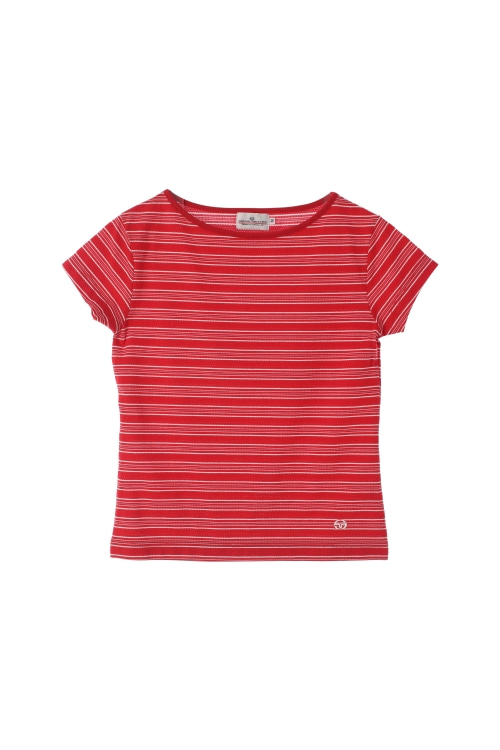 세르지오 타키니 (Woman - M) 폴리 코튼 자수 로고 스트라이프 패턴 크롭 반팔 티셔츠