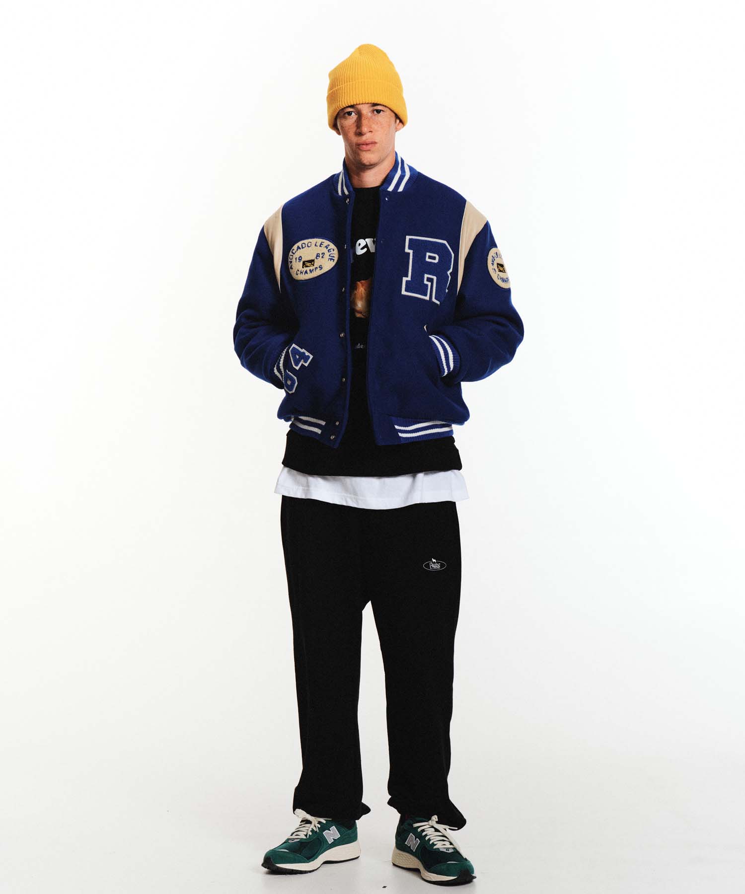 BIG R LOGO PATCH STADIUM JACKET [BLUE]