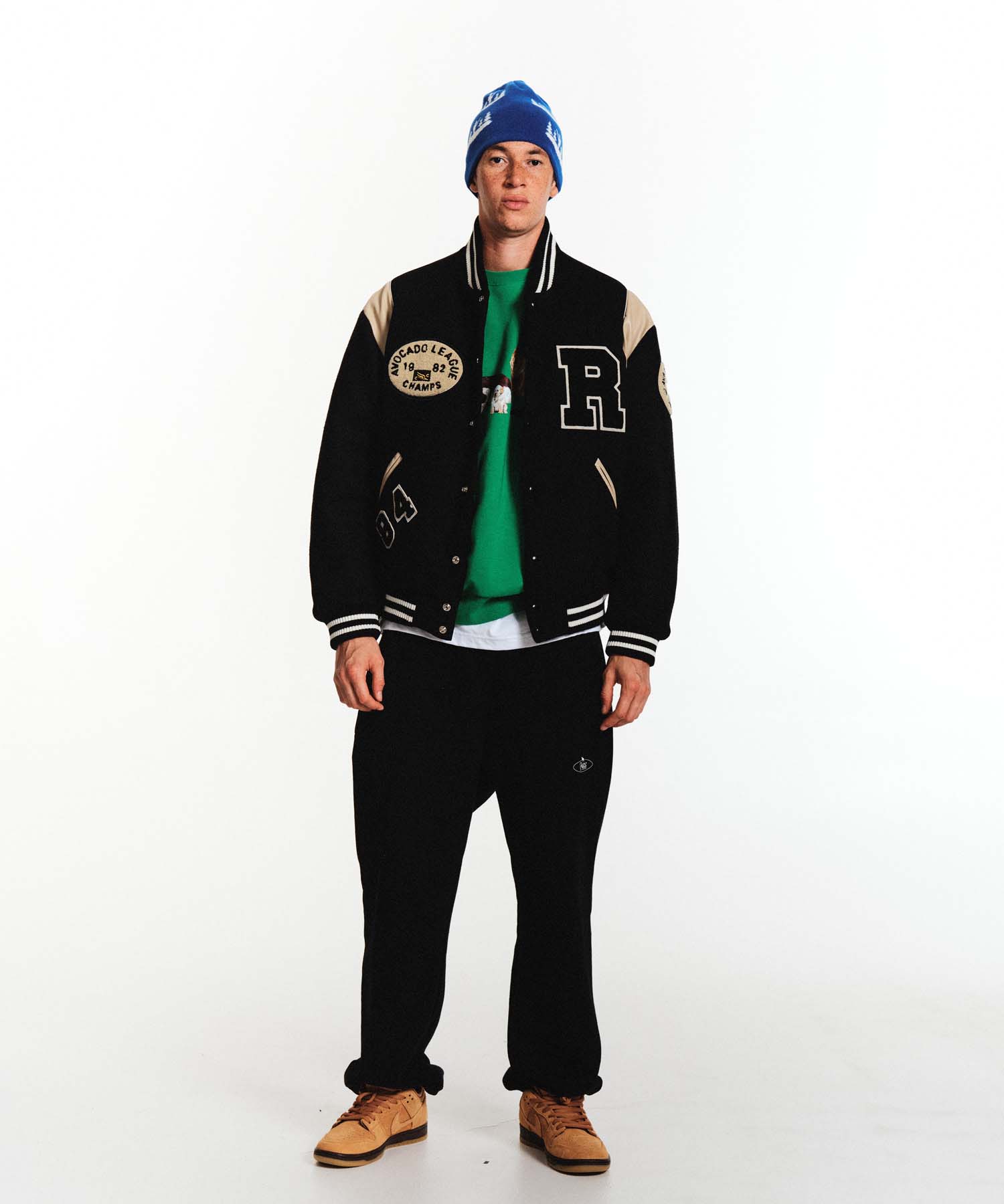 BIG R LOGO PATCH  STADIUM JACKET [BLACK]