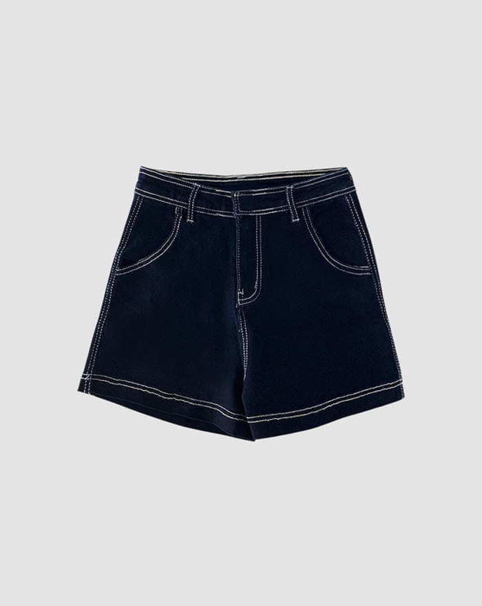 stitched denim cotton high waist shorts