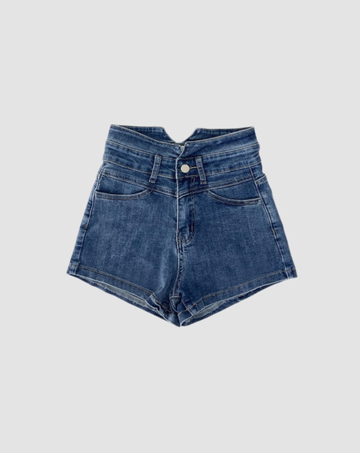 split cotton denim high waist shorts