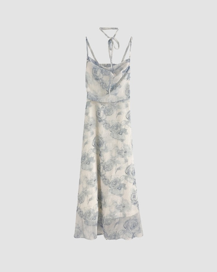 Back-open floral feminine nasi long dress