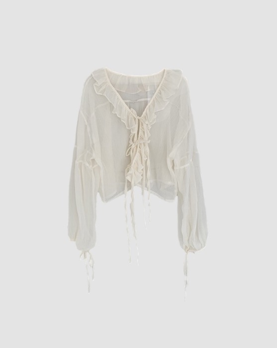 see-through ruffle strap loose cropped cardigan