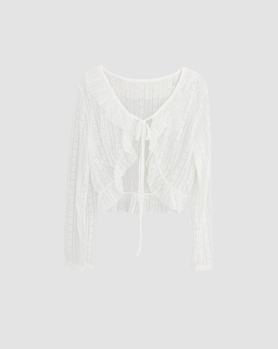 See-through ruffle wave-string cardigan