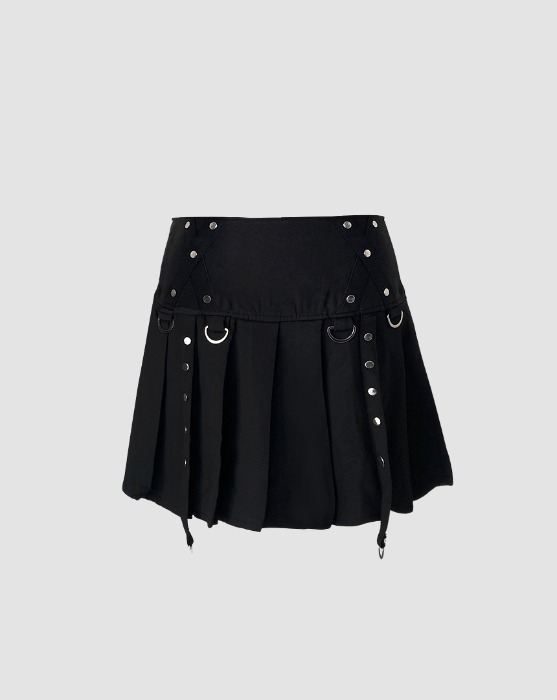 Funky eyelet strap pleats skirt