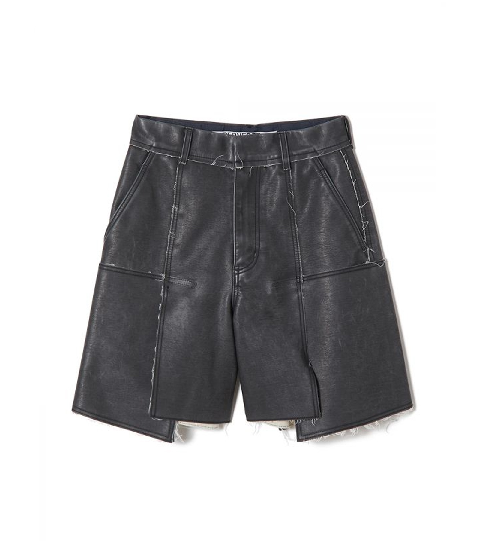 Washed Leather Flap Shorts (Black)