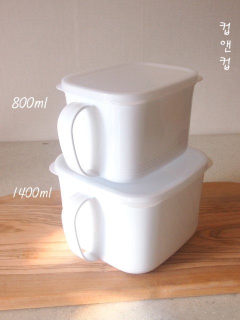 일본 손잡이 밀폐용기(사각) 1400ml - 2가지사이즈 - Made in JAPAN   화이트사각저장용기 나까야(d)