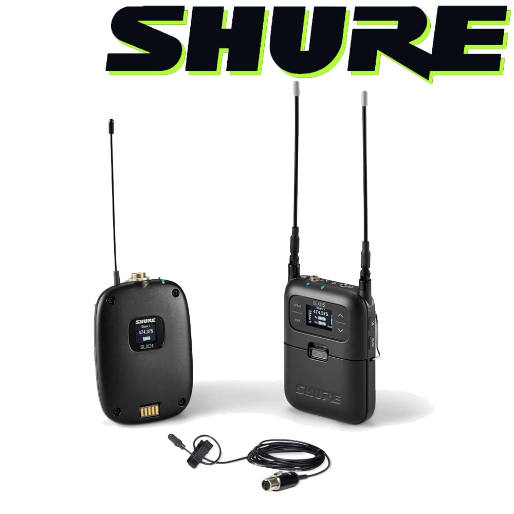 슈어 SLX15/DL4B 포터블 바디팩 송신기 수신기 세트 DL4B 마이크 포함 SHURE