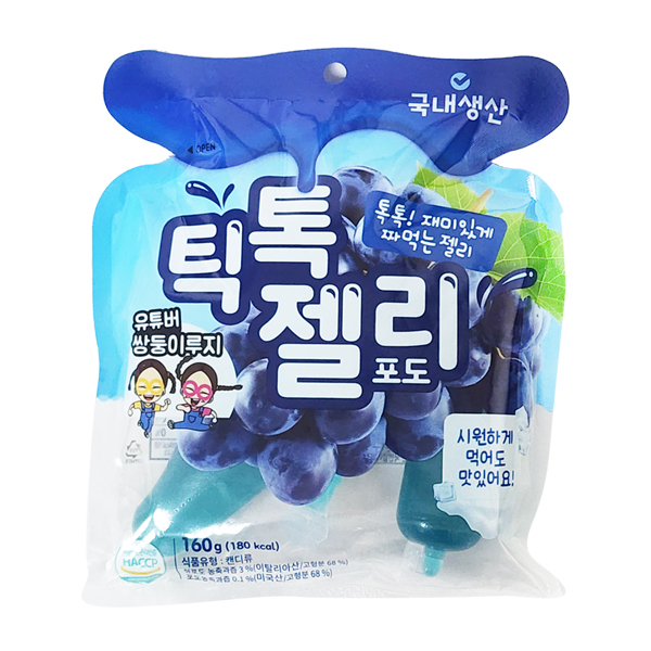 쌍둥이루지 틱톡 젤리 포도 160g x 8봉 1곽