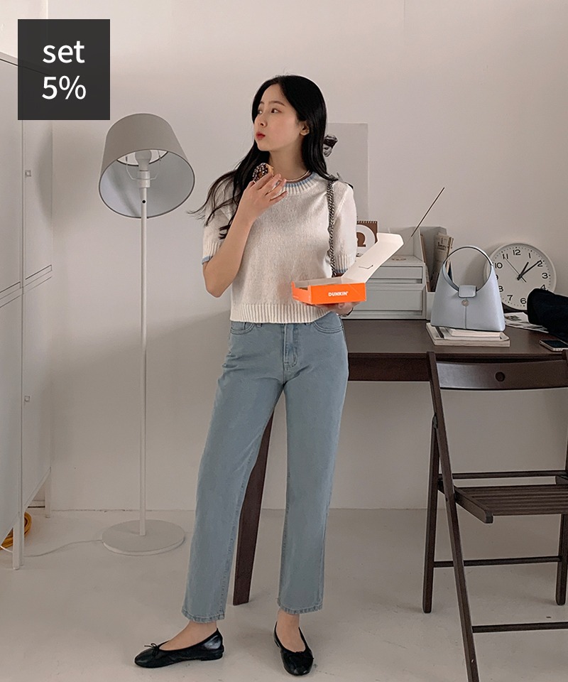 クラネー配色半袖ニット+マウンテンデニムパンツ 韓国ファッション通販 ダルトゥ