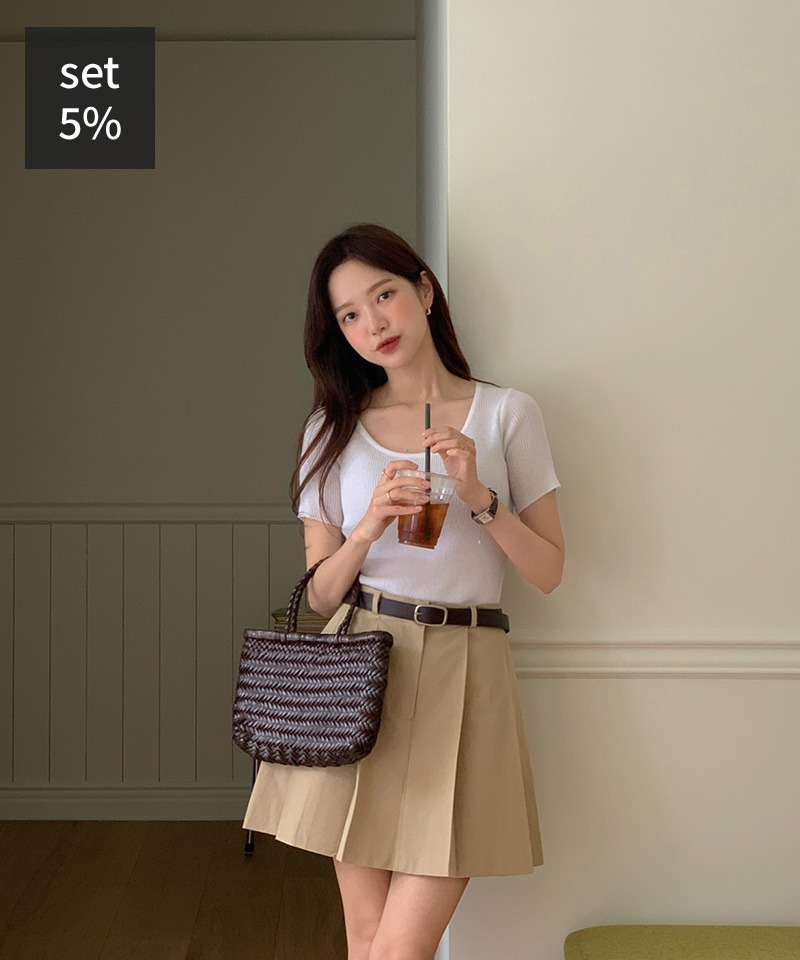 ヘイブユネックゴルジニット+サブレコットンミニスカート 韓国ファッション通販 ダルトゥ