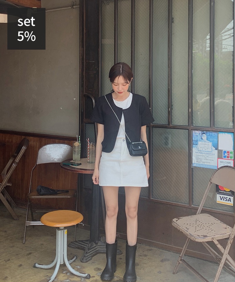 ベラピン半袖ツイードジャケット+ライクデニムスカート 韓国ファッション通販 ダルトゥ