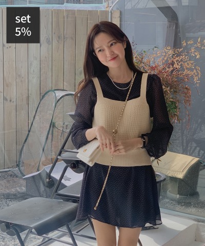 ピクニックベストニット+ローレンフラワーワンピース 韓国ファッション通販 ダルトゥ
