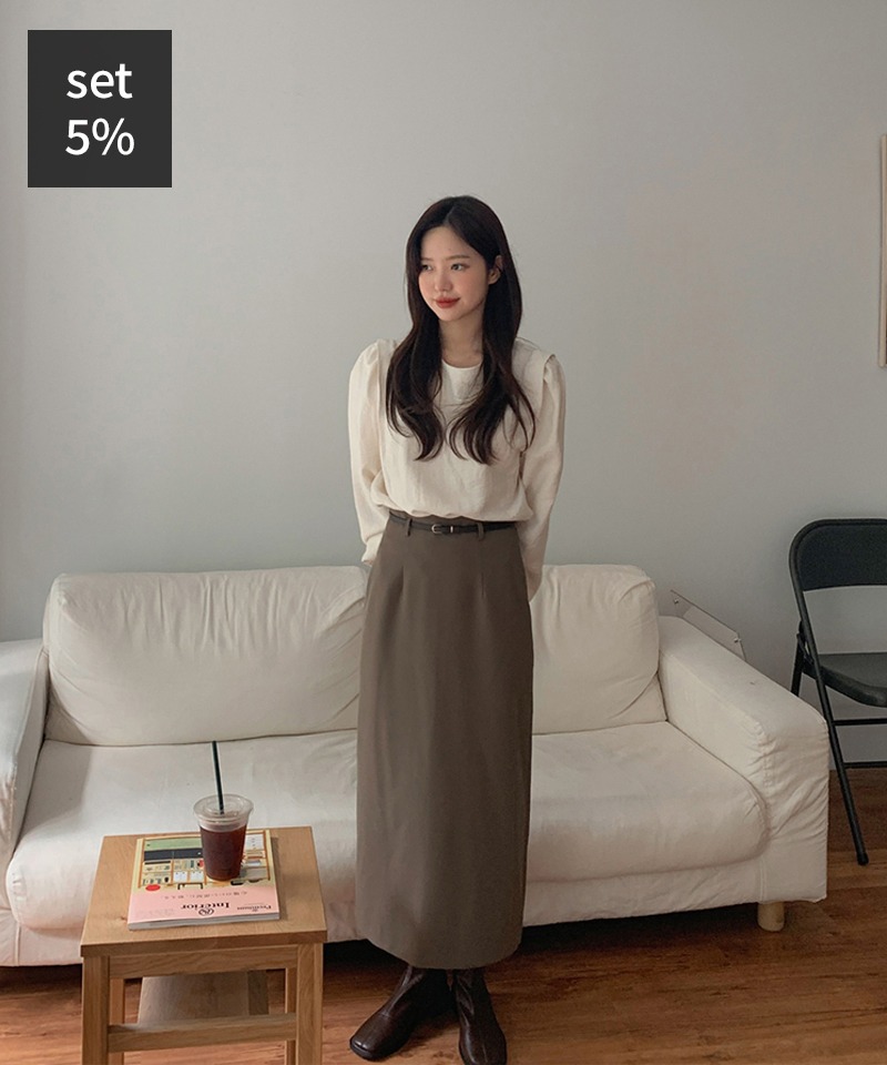 大津ショルダーブラウス+アニメベルトウールスカート 韓国ファッション通販 ダルトゥ