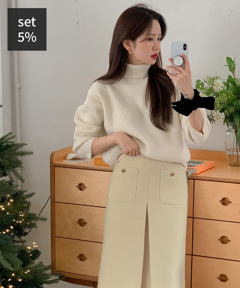ベースネックポラティー+バターミディスカート 韓国ファッション通販 ダルトゥ