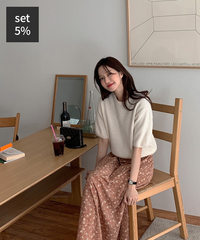 ポーリング半袖ニット+モディアフラワーワンピース 韓国ファッション通販 ダルトゥ