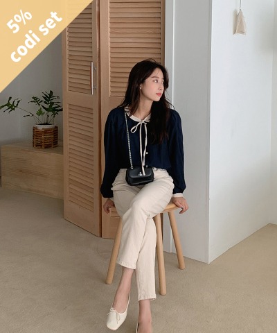 モーニング配色ブラウス+ベイカーコットンパンツ 韓国ファッション通販 ダルトゥ