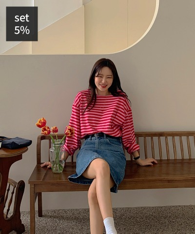 カラーリングダンガラTシャツ+エンチョビミディデニムスカート 韓国ファッション通販 ダルトゥ