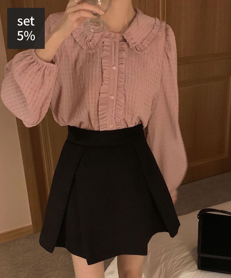 Boeing Collar Blouse + Cord Mini Skirt (50% Wool) Women&#039;s Clothing Shopping Mall DALTT