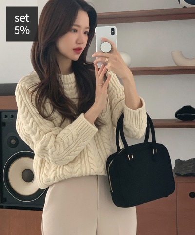 Never Cable Knit (50% Wool) + Bay Wool Slacks Women&#039;s Clothing Shopping Mall DALTT