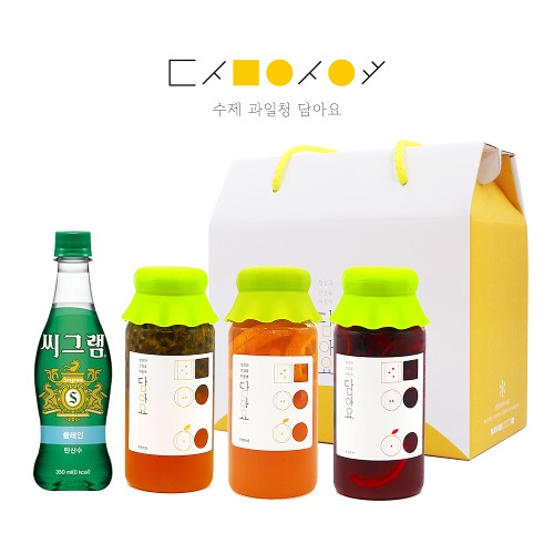 [2구 수제청 선물세트] 과일청 450g*3종+탄산수