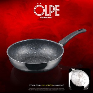 [올페(OLPE)] 엘레간트 인덕션겸용 스톤코팅 통3중(3PLY) 스텐레스 궁중팬 28cm (OLP-28W)