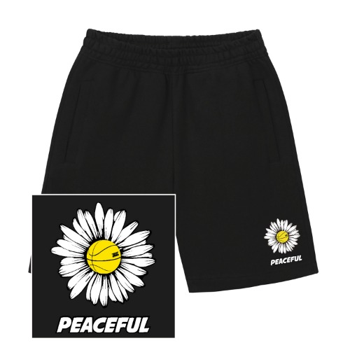 트립션 DAISY PEACEFUL LOGO 스웨트 하프 팬츠(블랙)