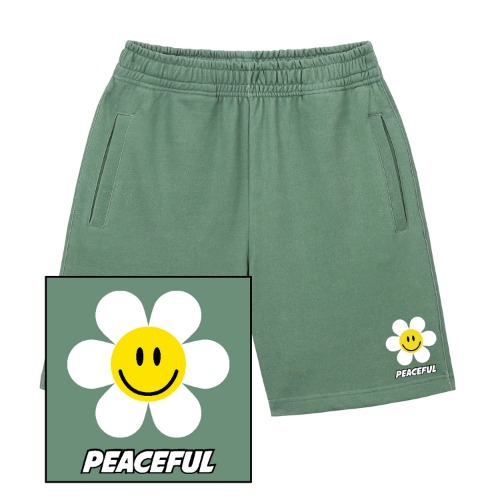 트립션 SMALL DAISY PEACEFUL LOGO 스웨트 하프 팬츠(피그먼트그린)