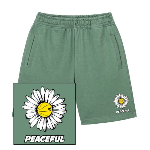 트립션 DAISY PEACEFUL LOGO 스웨트 하프 팬츠(피그먼트그린)