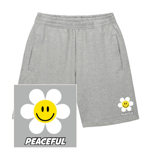 트립션 SMALL DAISY PEACEFUL LOGO 스웨트 하프 팬츠(그레이)