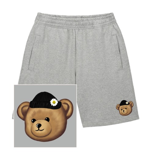 트립션 BEANIE BEAR LOGO 스웨트 하프 팬츠(그레이)