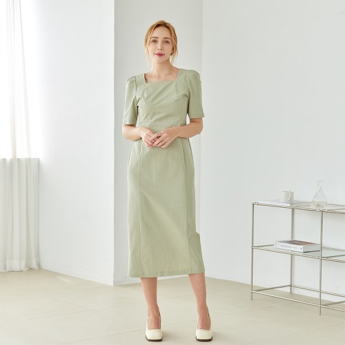 벨르마 23SS Cotton Square Neck Dress(black green white)