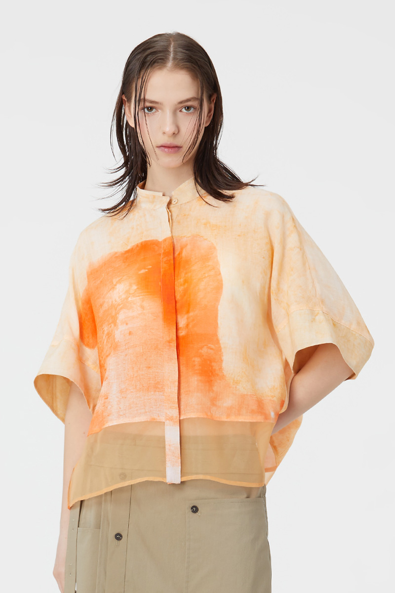 MESH PANELED PRINT BLOUSE ORANGE PT