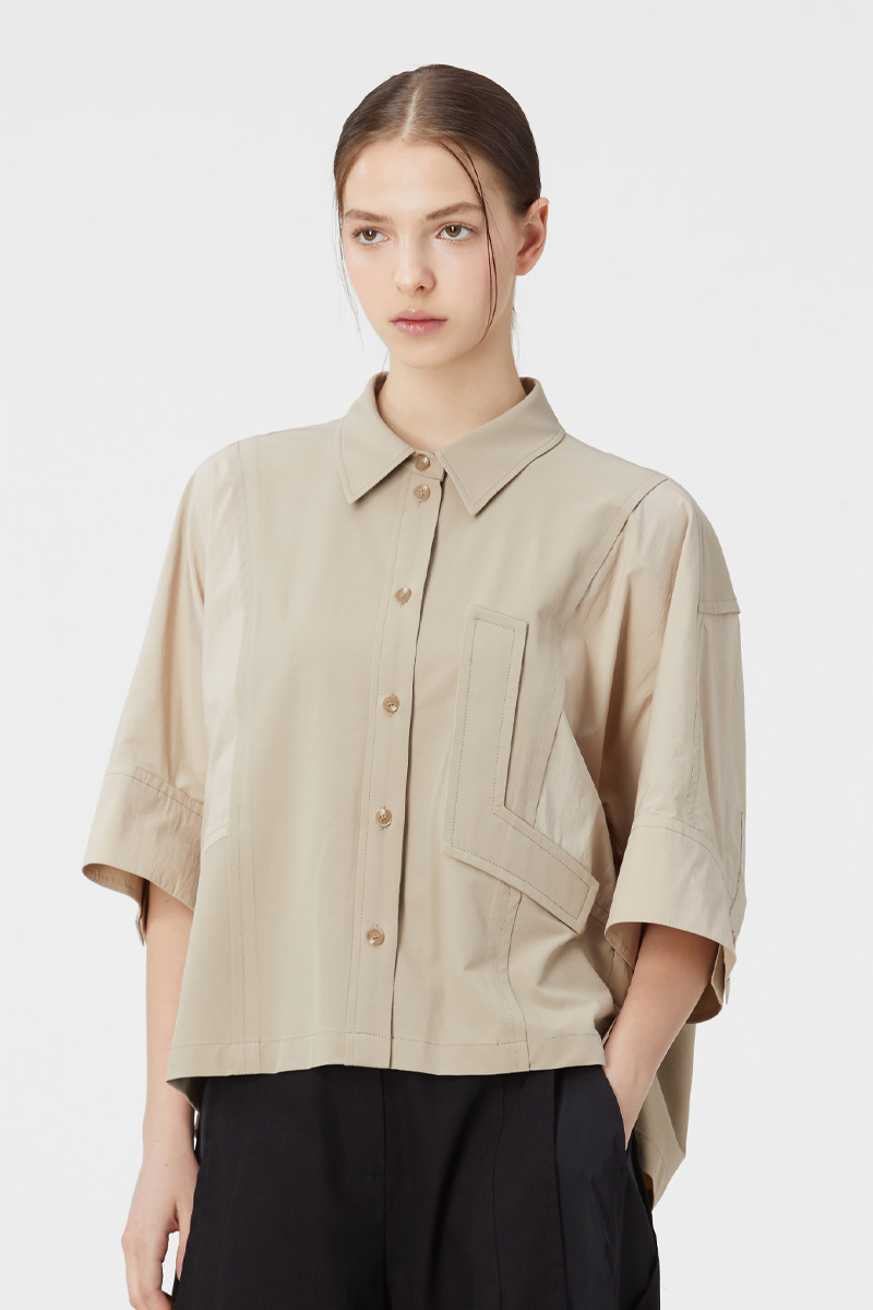 DOLMAN SLEEVE BLOCK BLOUSE BEIGE